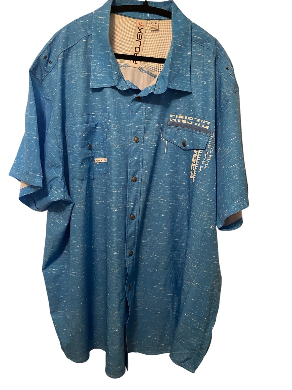 Projek Raw Y2K Blue Button-Up Shirt Men’s 4XL Streetwear Graphic Short Sleeve
